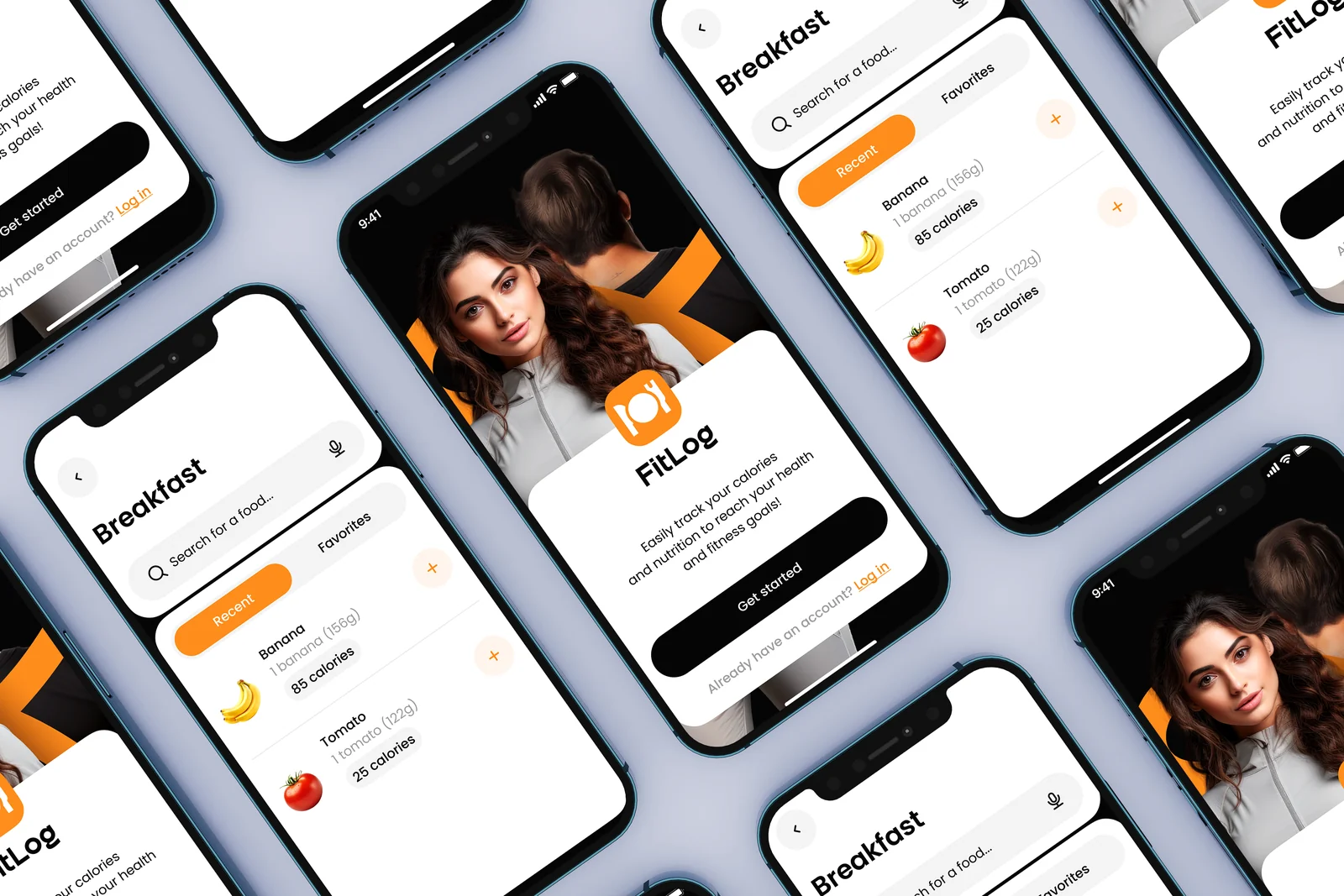 FitLog — calorie tracking app screens