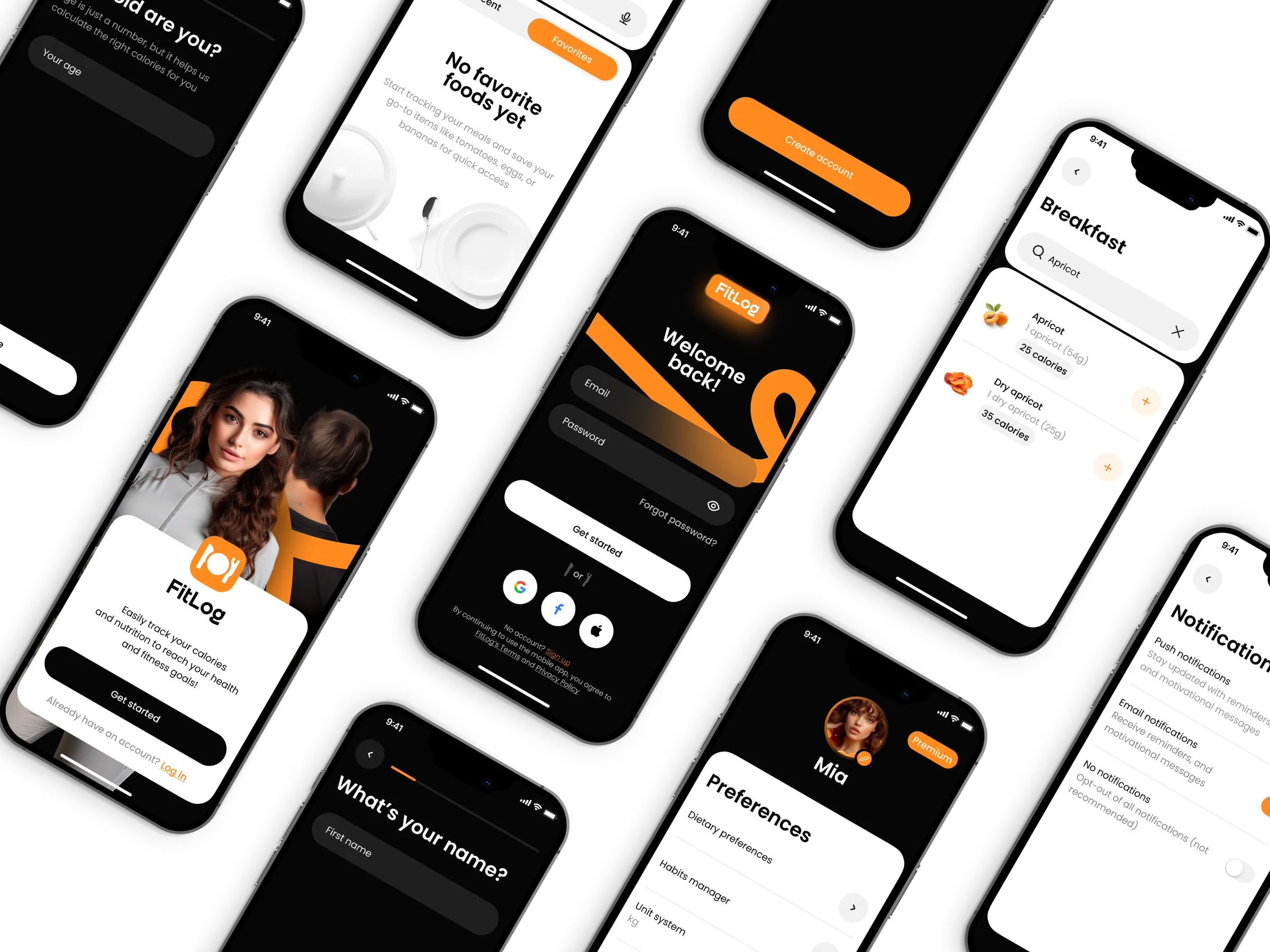 FitLog — final solution, key screens