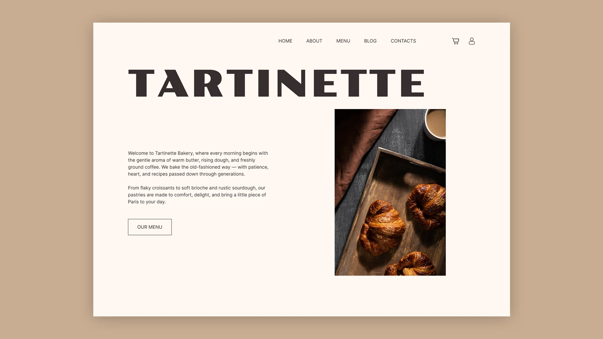 Tartinette — family bakery brand website screens